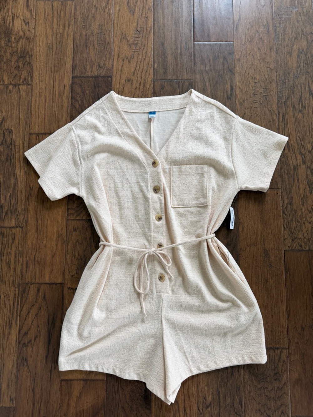 Old Navy Cream Short Sleeve Button Romper